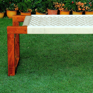 Sona Cotton & Jute Wooden Bench - Sirohi.org - Purpose_Indoor Seating, Purpose_Outdoor Seating, Rope Material_Plastic Waste, Rope Material_Recycled Cotton