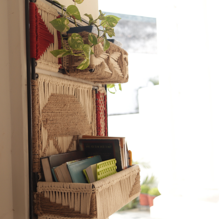 Beige Bull Red Cotton Wall Organizer