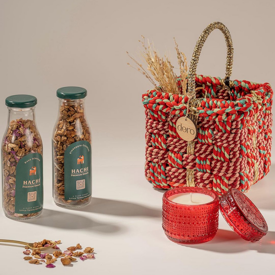 Magenta Upcycled Textile Basket with Handle
