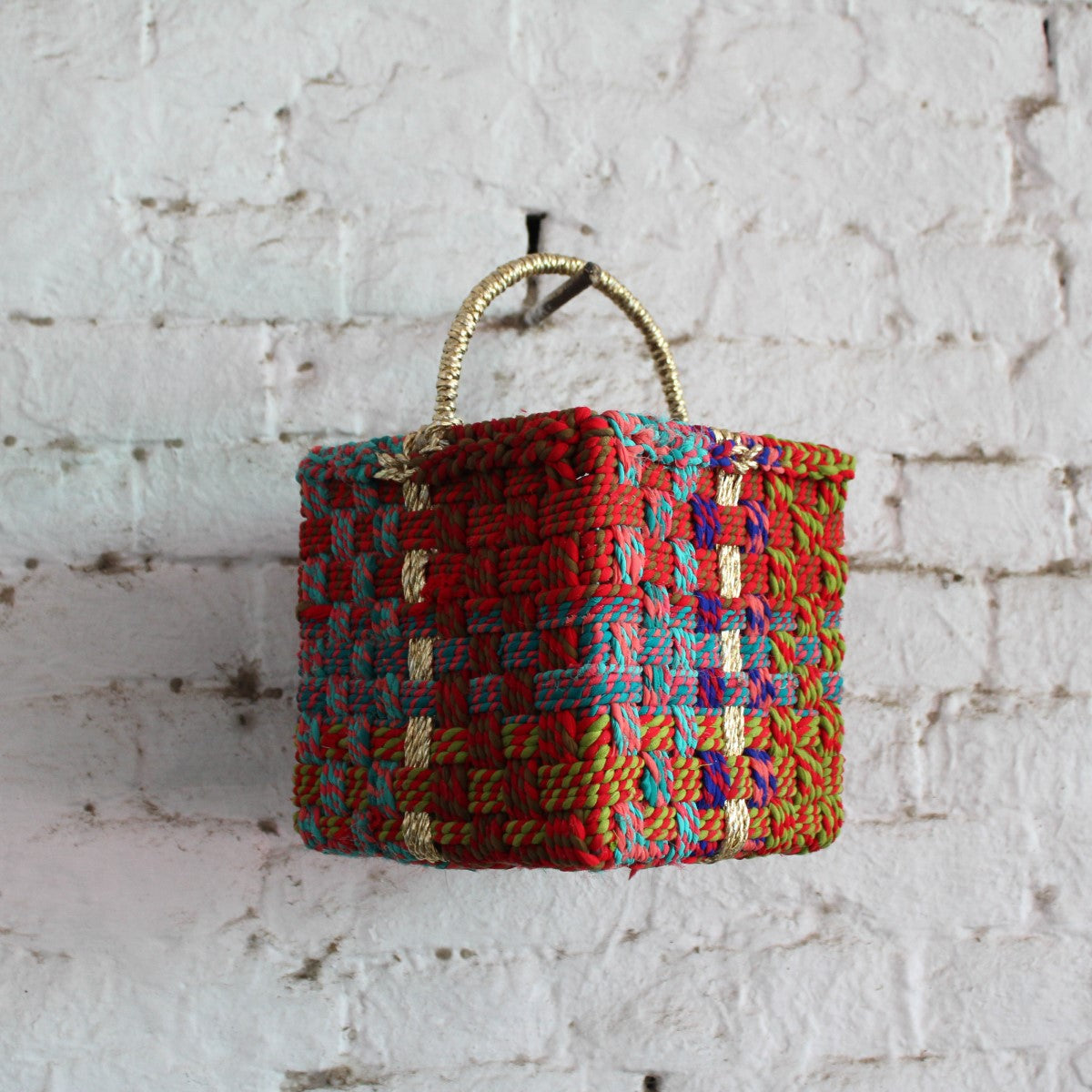Magenta Upcycled Textile Basket with Handle (Free Gift)