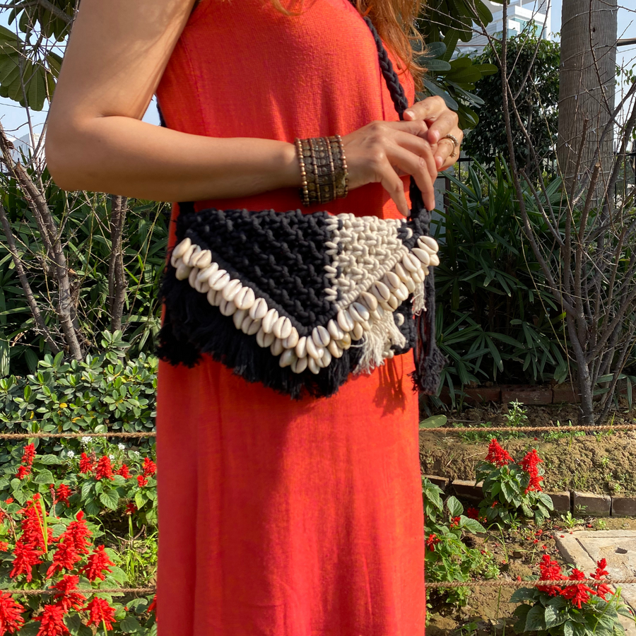 Double Shell Cotton Macrame Sling Bag