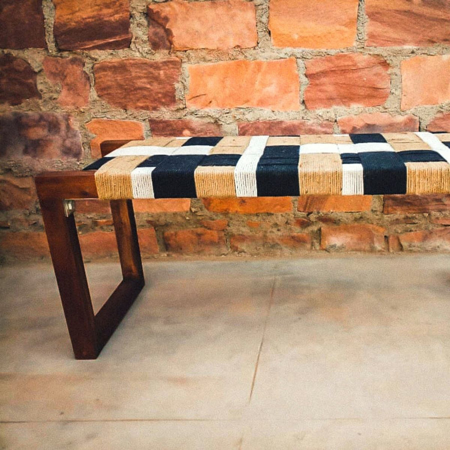Gulmohar Cotton Wooden Bench