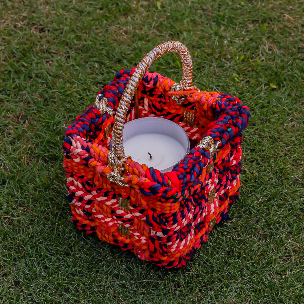Magenta Upcycled Textile Basket with Handle