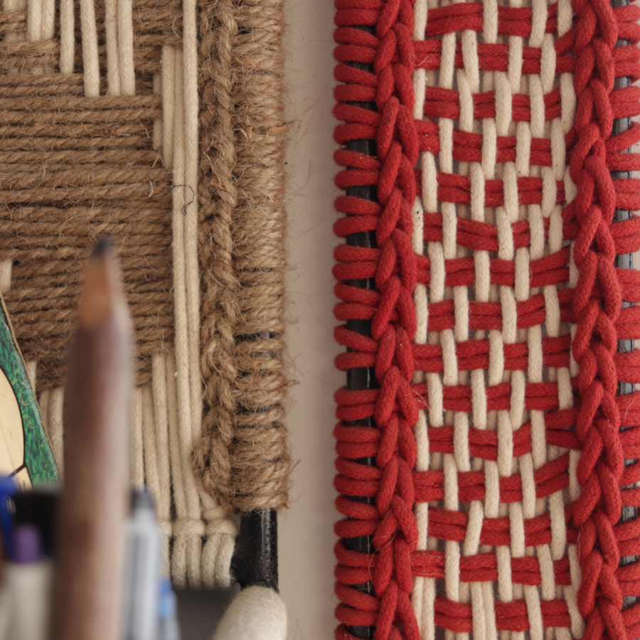 Beige Bull Red Cotton Wall Organizer