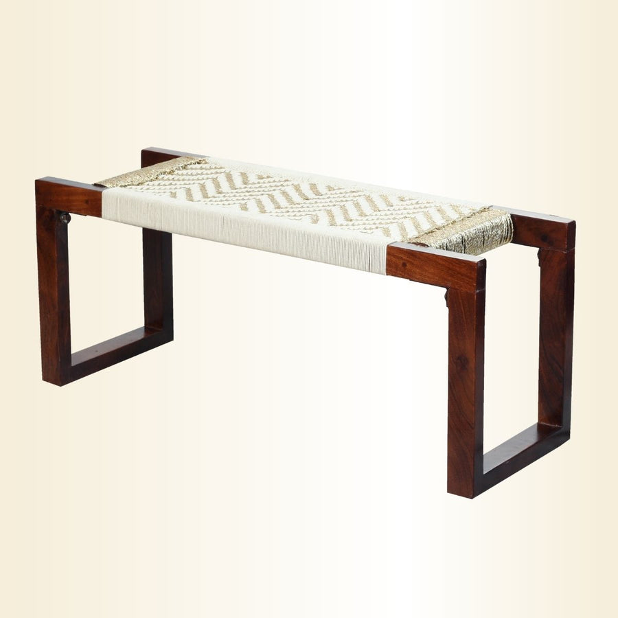 Siya Cotton & Gold Plastic Wooden Bench
