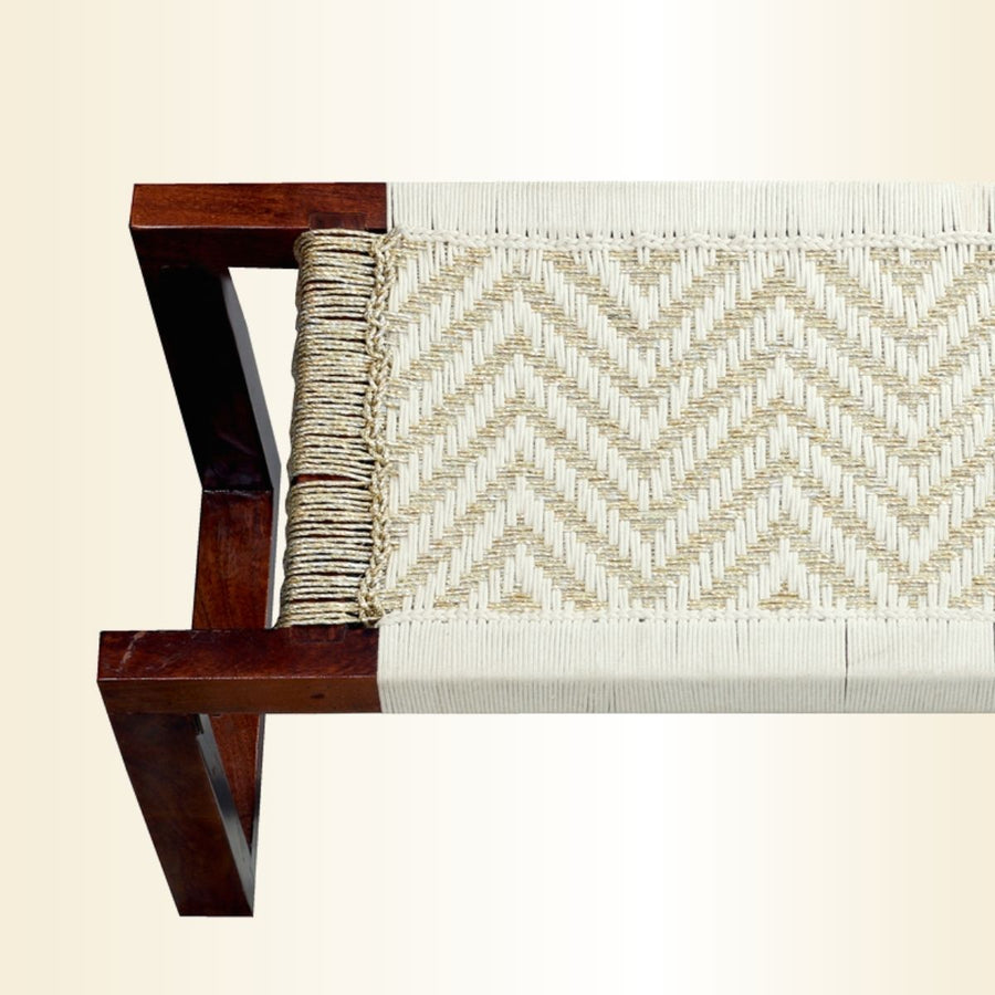 Siya Cotton & Gold Plastic Wooden Bench