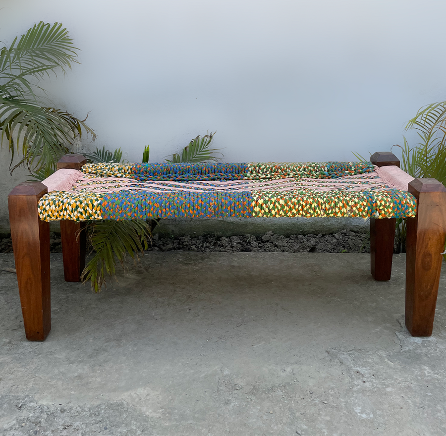 Cotton & Textile Wooden Bench