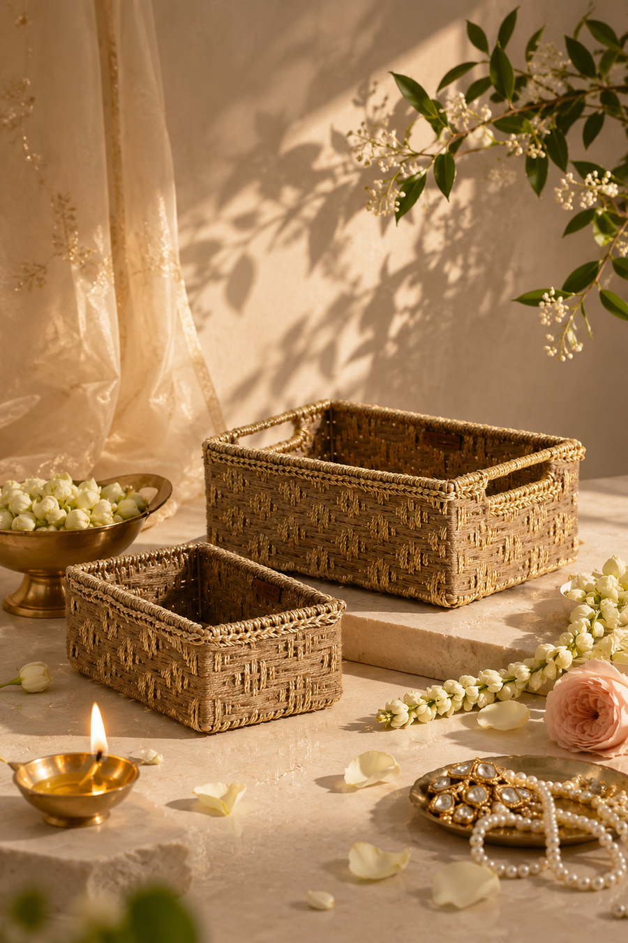 Memories Trinket Storage Tray - Jute & Gold
