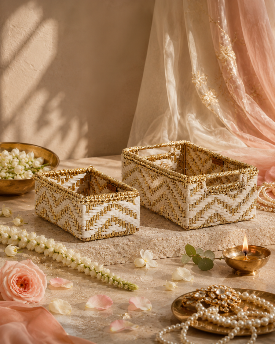 Memories Trinket Storage Tray - White & Gold