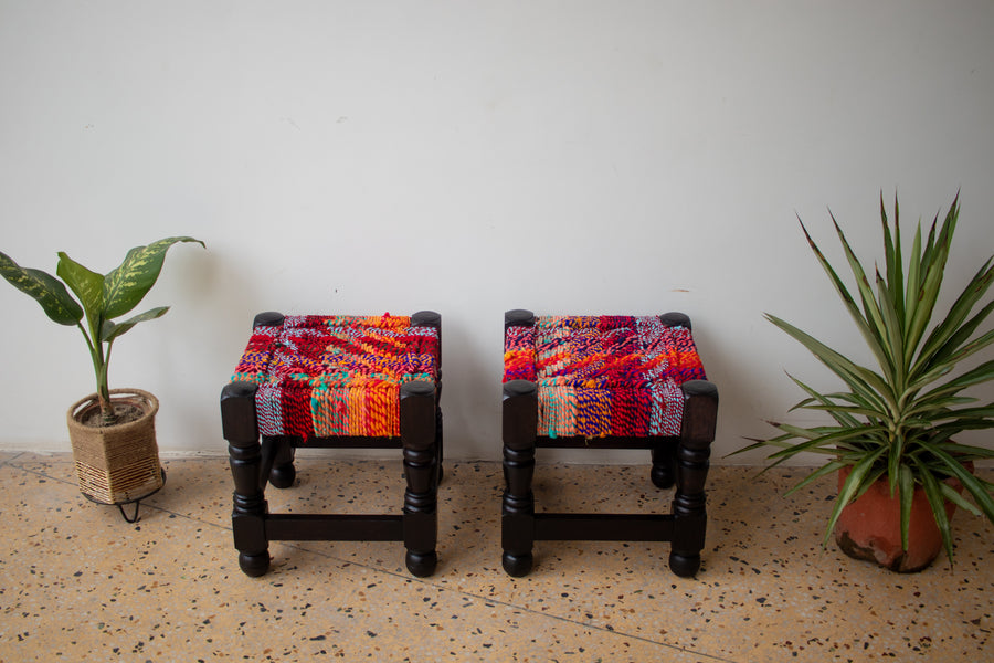 Cherry Textile Wooden Stool