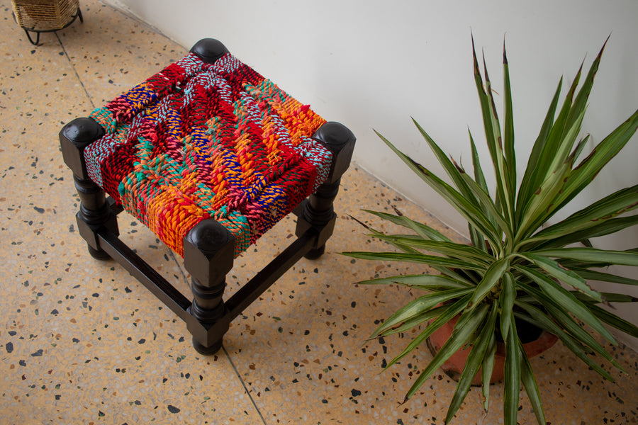 Cherry Textile Wooden Stool