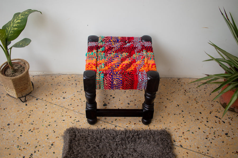 Cherry Textile Wooden Stool