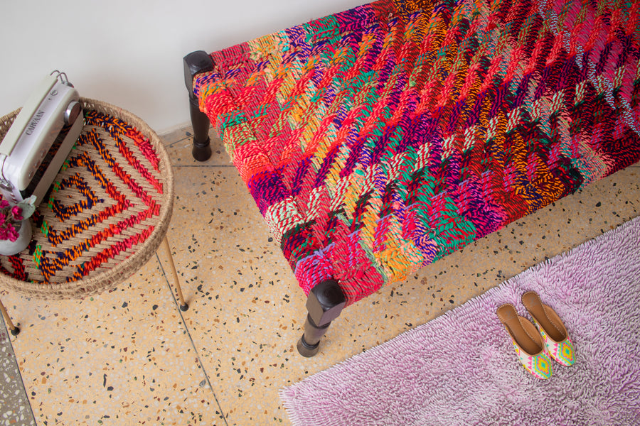 Cherry Upcycled Textile Charpai