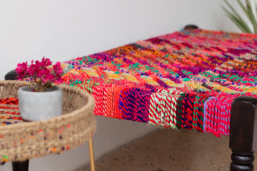 Cherry Upcycled Textile Charpai