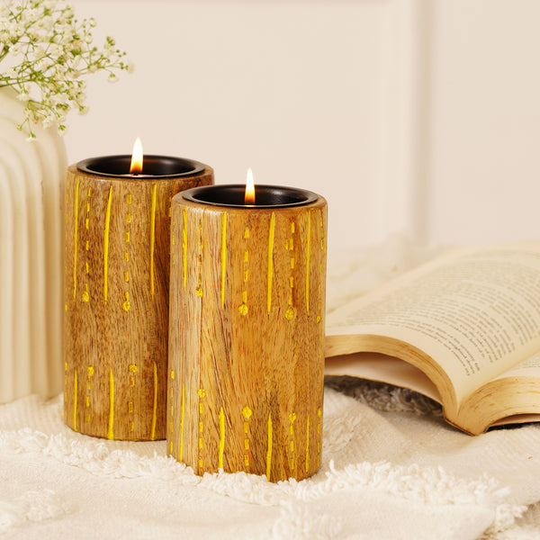 Timeless Carve Tealight Holders - Yellow