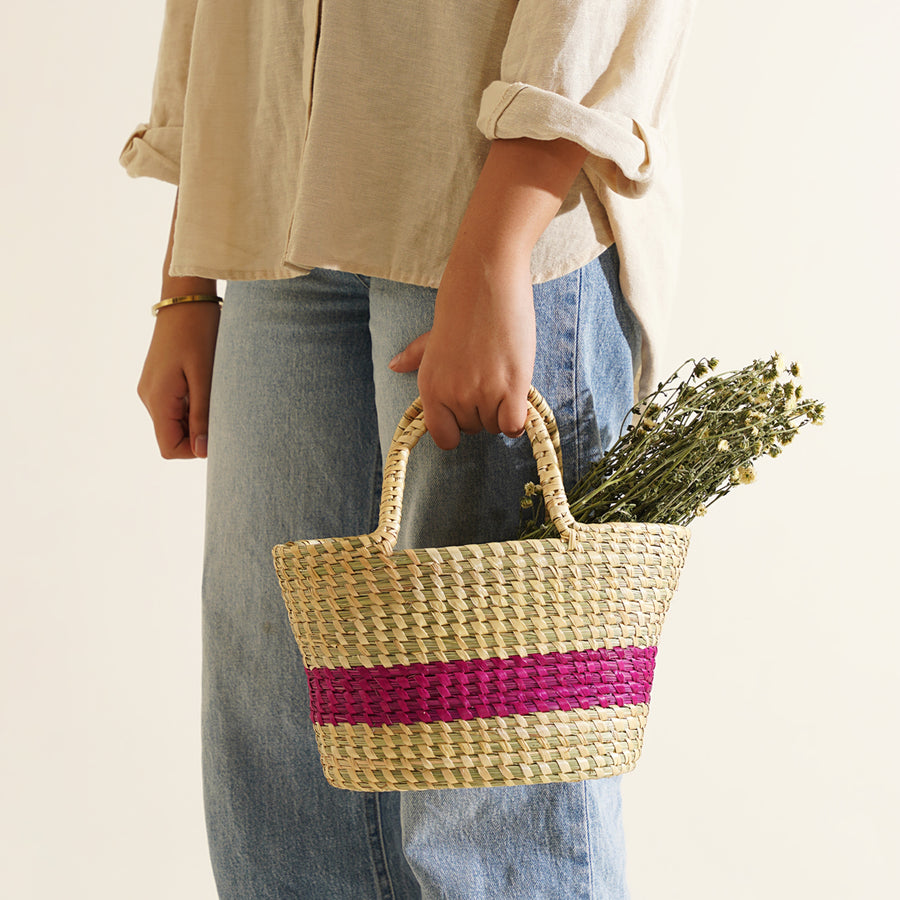 Veda Moonj Grass Bag - Magenta