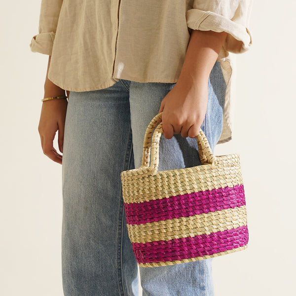 Sattava Moonj Grass Bag - Magenta