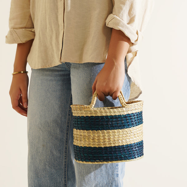 Sattava Moonj Grass Bag - Blue