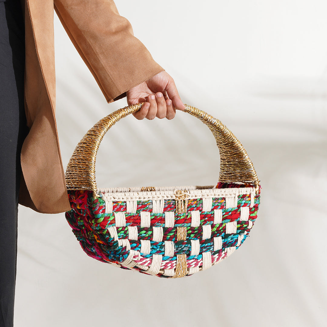 Gul Upcycled Textile Basket with Handle