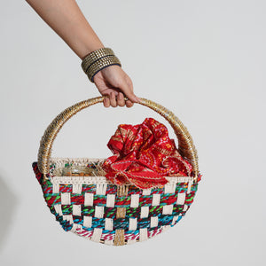 Gul Upcycled Textile Basket with Handle