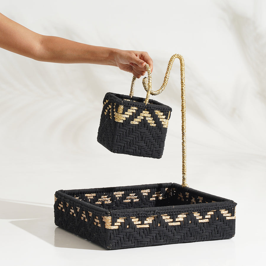 Double Decker Organizer Tray - Black & Gold