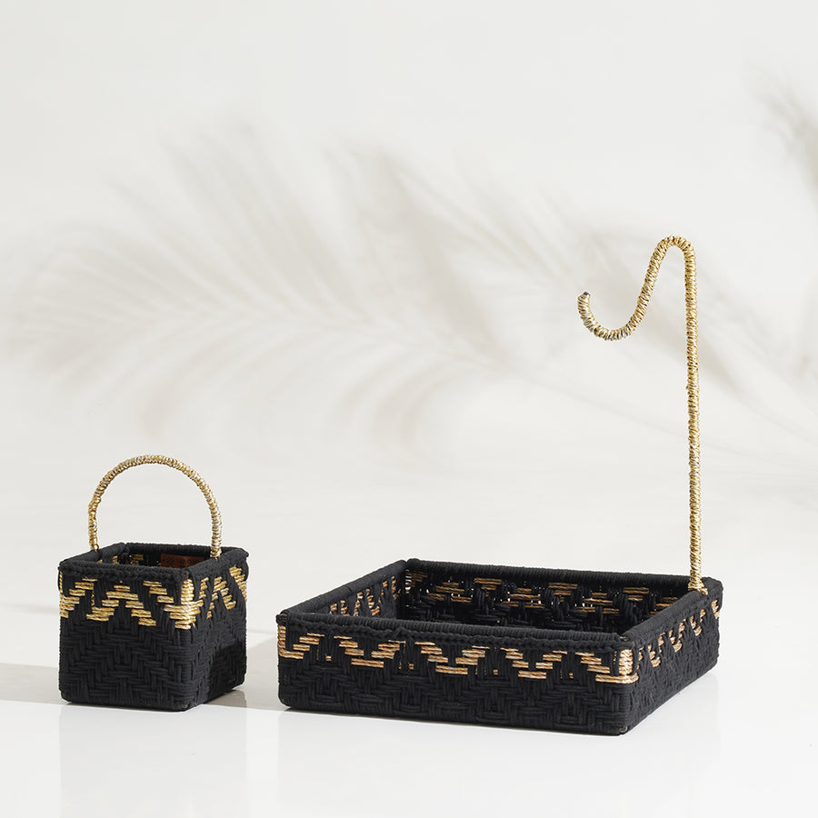 Double Decker Organizer Tray - Black & Gold
