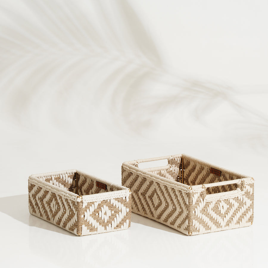 Memories Trinket Trays - Jute & White (Set of 2)