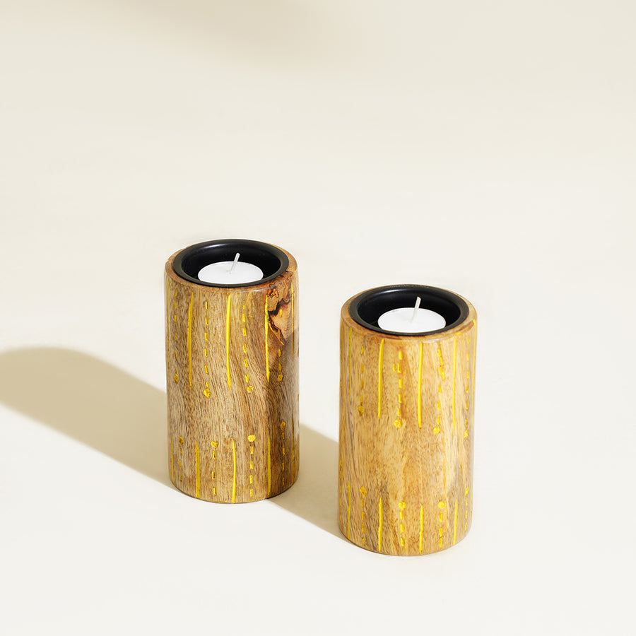 Timeless Carve Tealight Holders - Yellow