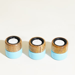 Azure Gift Set with Handwoven Box & Colorpop Tealight Holders - Set of 5