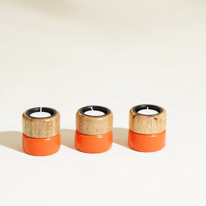 Tangerine Gift Set with Handwoven Box & Colorpop Tealight Holders - Set of 5