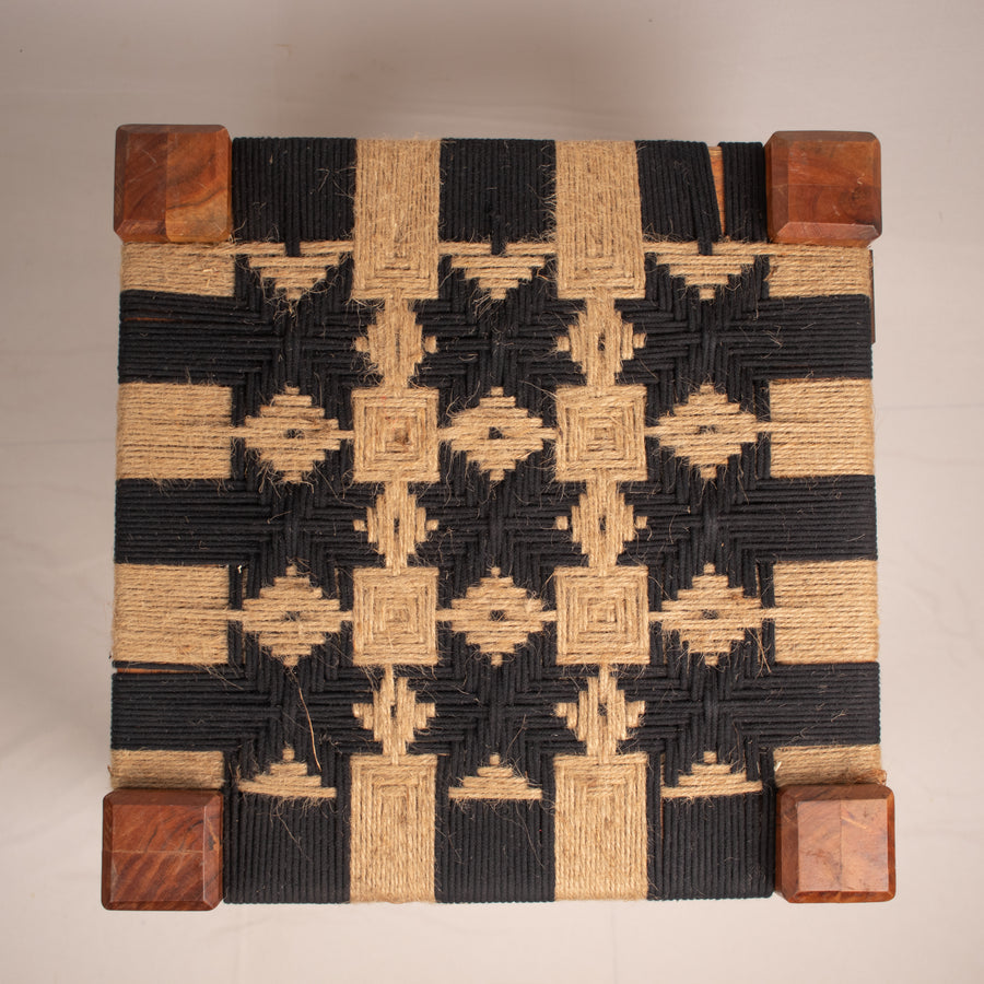 Black and jute wooden stool