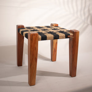 Black and jute wooden stool