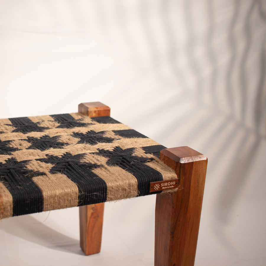 Black and jute wooden stool