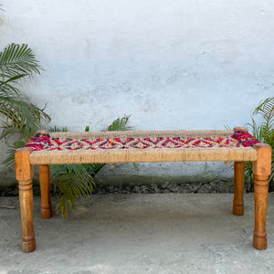 Handcrafted Rainbow Jute & Textile Wooden Bench