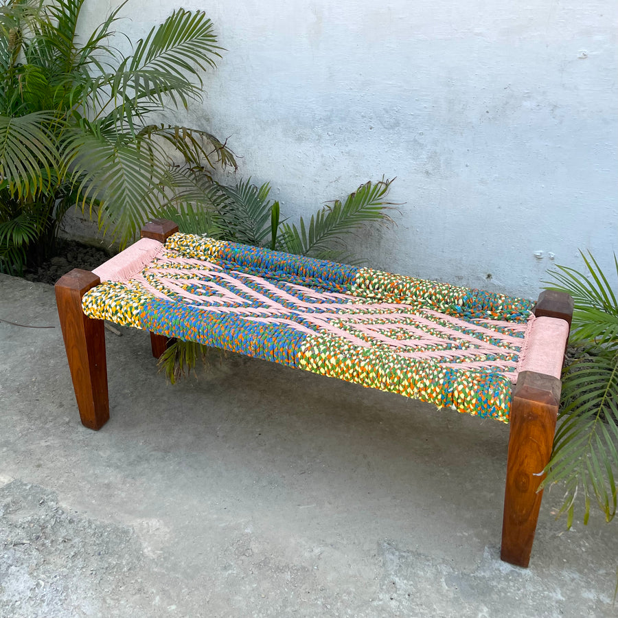 Cotton & Textile Wooden Bench