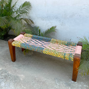 Jute & Textile Wooden Bench
