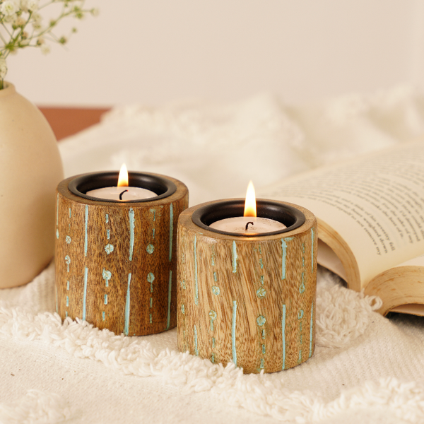 Timeless Carve Tealight Holders - Blue