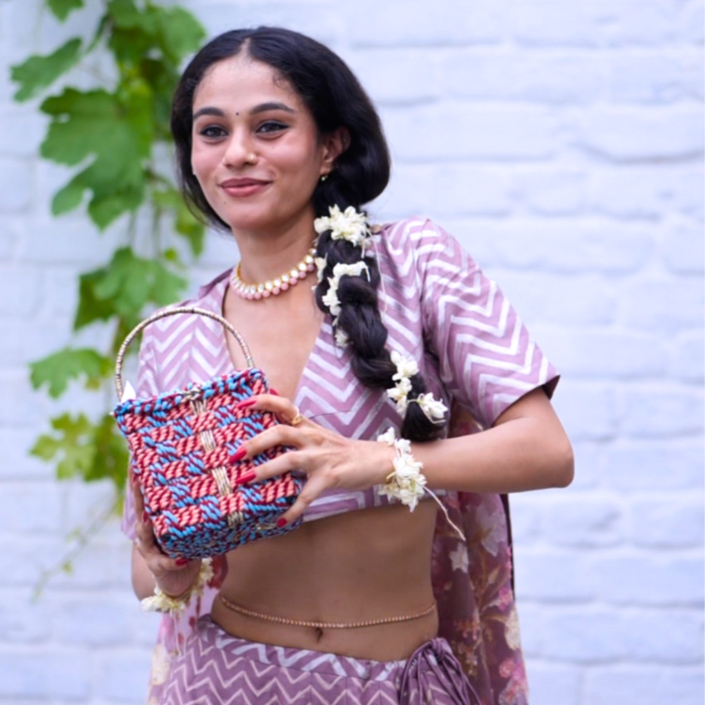 Colorful Textile Basket with Handle for Storage