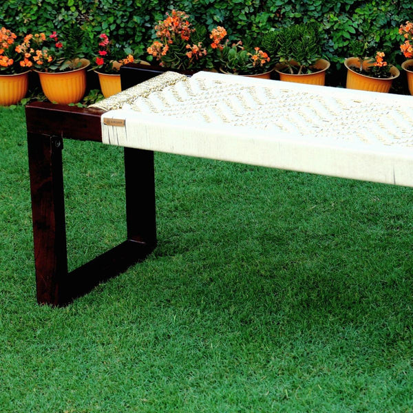 Siya Cotton & Gold Plastic Wooden Bench