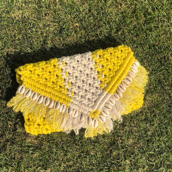 Moon Shell Cotton Macrame Sling Bag - Sirohi.org - Colour_Multi-Colour, Colour_Red, Colour_White, Colour_Yellow, Purpose_Accessory, Rope Material_Recycled Cotton