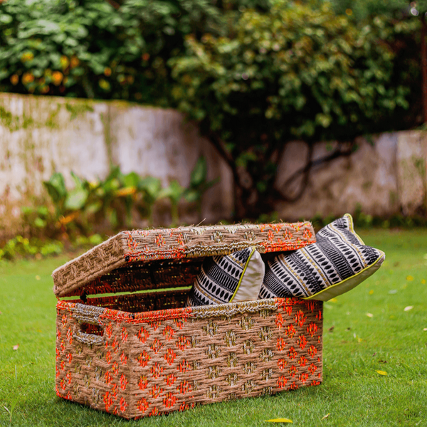 Golden Cisticolas Jute & Upcycled Plastic Trunk - Sirohi.org - Colour_Jute Beige, Purpose_Storage, Rope Material_Natural Jute Fibre, Rope Material_Plastic Waste