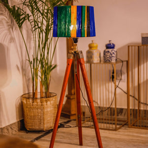 Celestial Cotton Standing Lamp - Sirohi.org - Colour_Black, Colour_Blue, Colour_Green, Colour_Multi-Colour, Colour_Yellow, Purpose_Lighting, Rope Material_Recycled Cotton