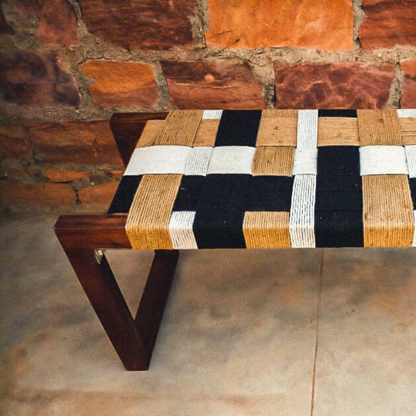 Gulmohar Cotton Wooden Bench