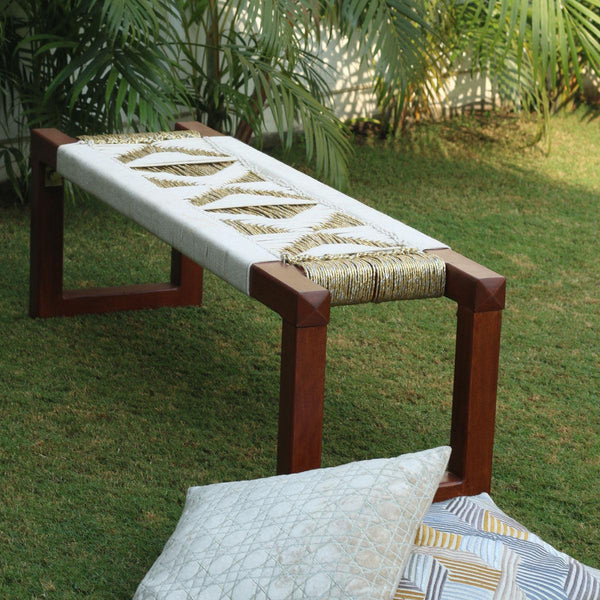 Muse Cotton & Gold Plastic Wooden Bench