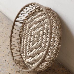 Roka Upcycled Plastic Tray - Sirohi.org - colour_beige, Colour_Gold, purpose_decor, Purpose_Storage, Rope Material_Natural Jute Fibre, Rope Material_Plastic Waste