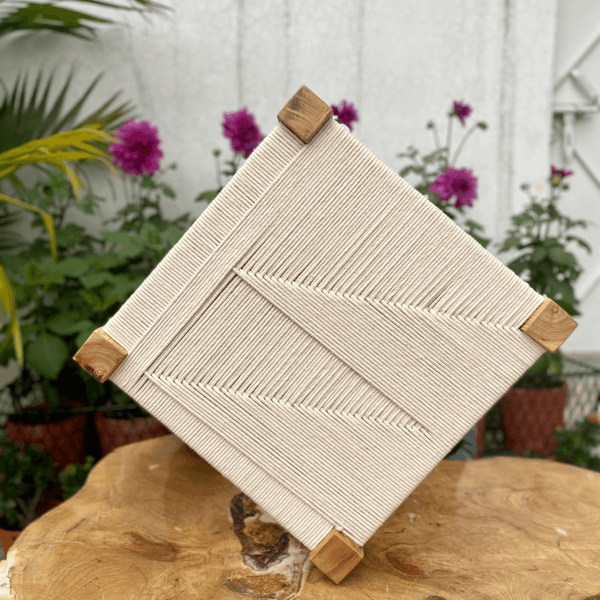 Winter Snow Macrame Stool