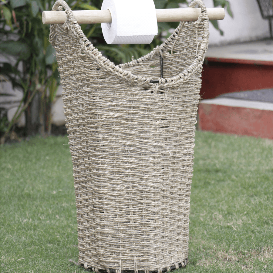 Marron Moonj Grass Laundry Basket - Sirohi.org - Colour_Jute Beige, Purpose_Organiser, Purpose_Storage, Rope Material_Moonj Grass