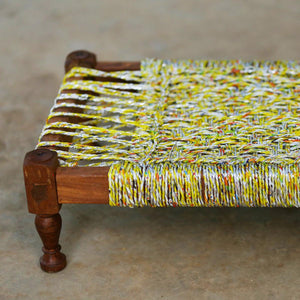 Myna Upcycled Plastic Mini Charpai - Sirohi.org - Colour_Yellow, Purpose_Home Accessory, Purpose_Indoor Seating, Purpose_Outdoor Seating, Rope Material_Plastic Waste