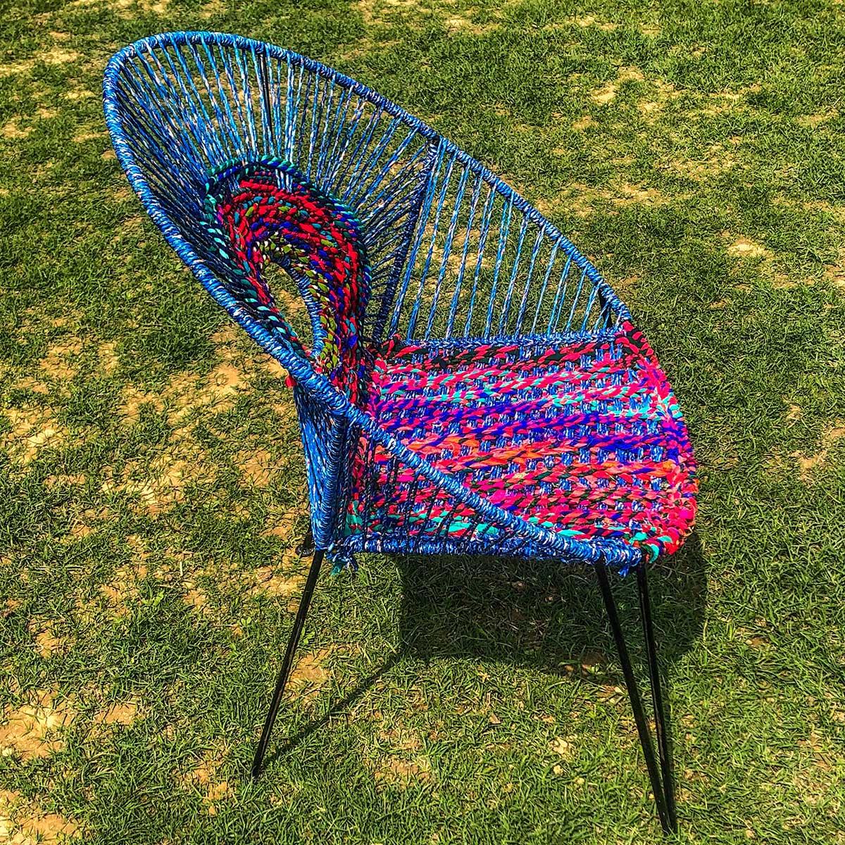 Oreo Handwoven Colourful Plastic Waste Lounge Chair - Sirohi.org - Colour_Multi-Colour, Purpose_Indoor Seating, Purpose_Outdoor Seating, Rope Material_Plastic Waste