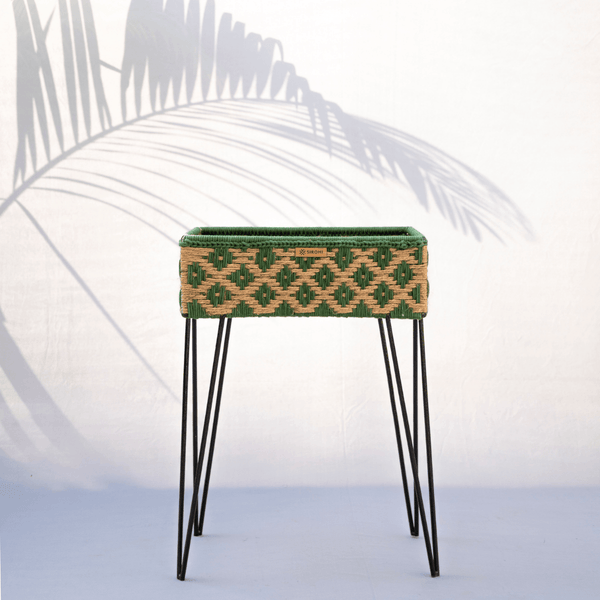 Beryl Jute & Cotton Box Stand - Sirohi.org - Colour_Green, Colour_Jute Beige, Purpose_Storage, Rope Material_Natural Jute Fibre, Rope Material_Recycled Cotton